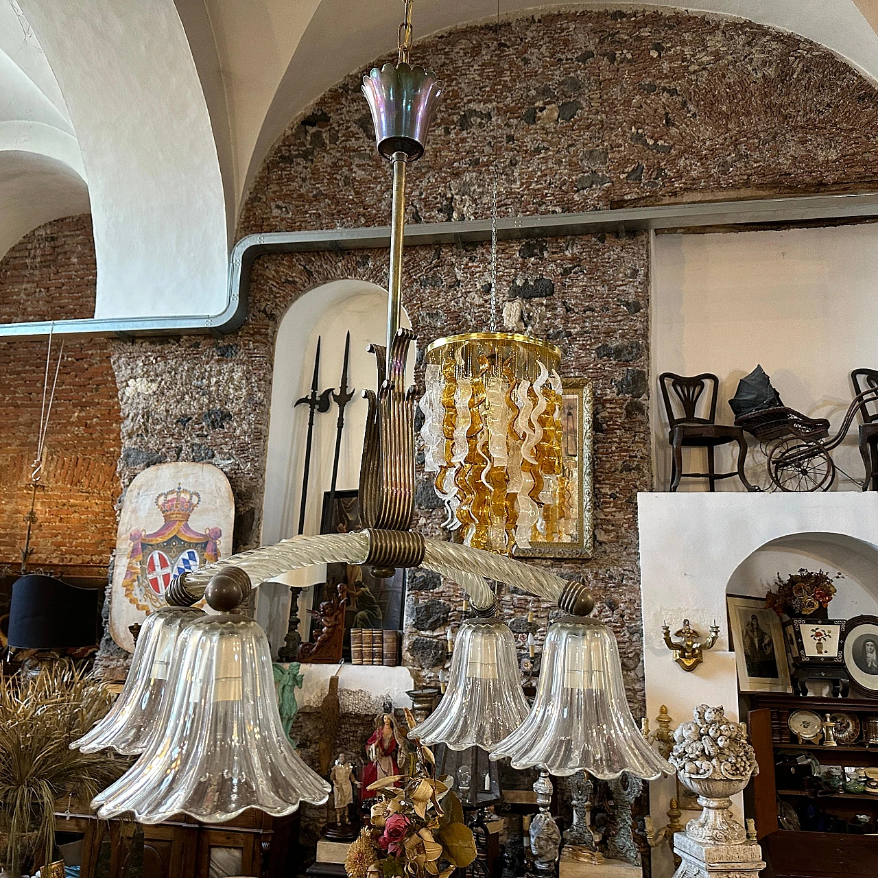 Lampadario in vetro di Murano e ottone di Ercole Barovier, anni '30 8