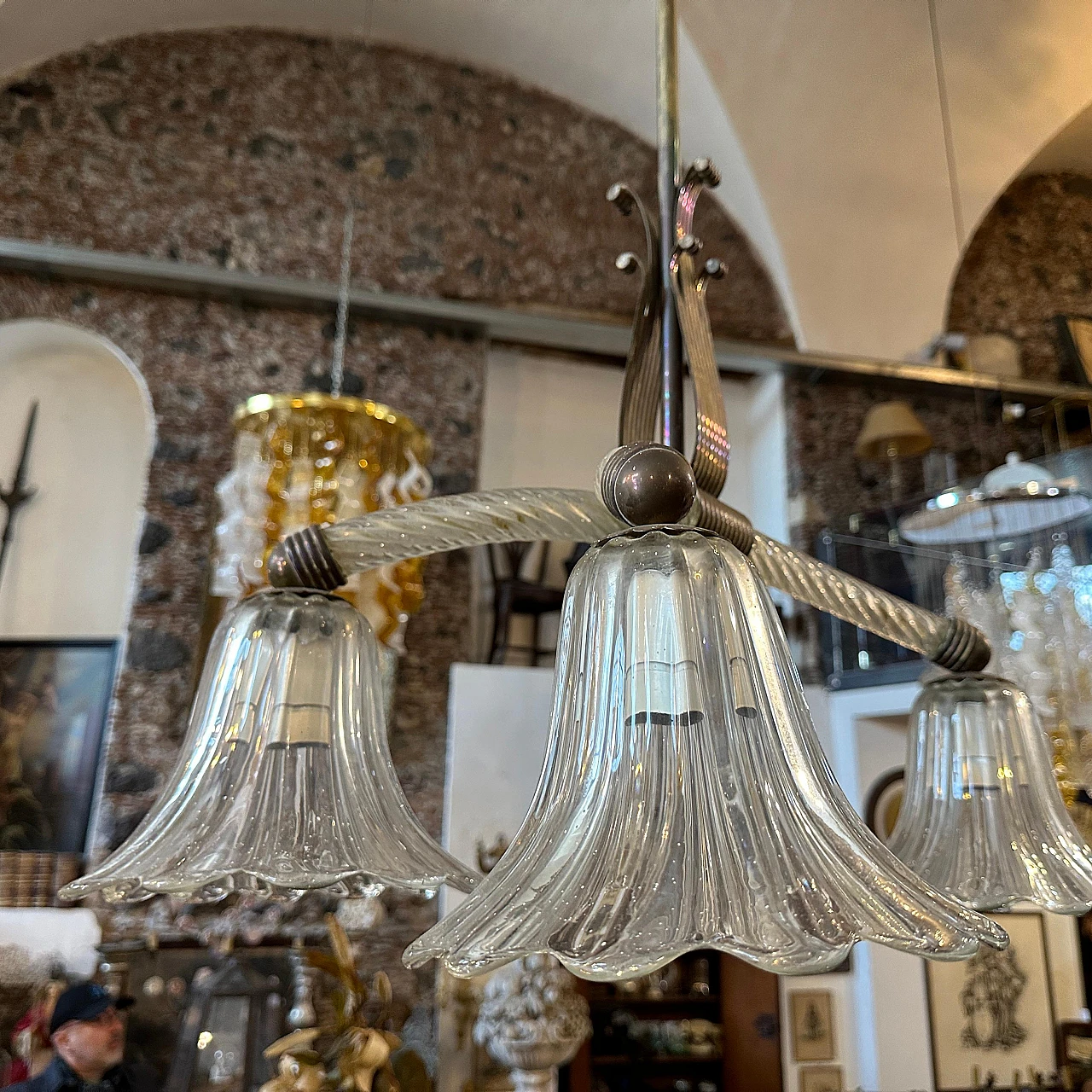 Lampadario in vetro di Murano e ottone di Ercole Barovier, anni '30 11