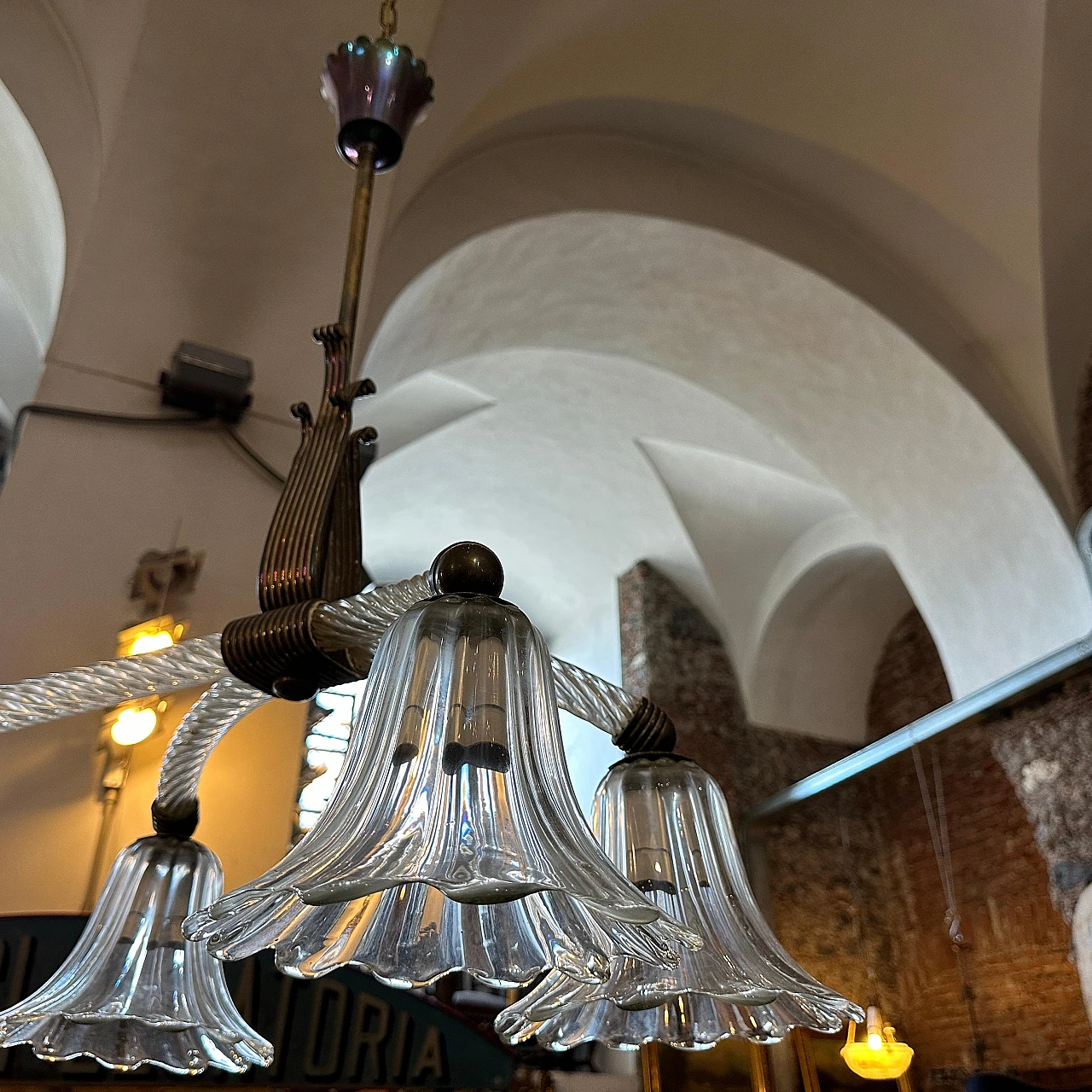 Lampadario in vetro di Murano e ottone di Ercole Barovier, anni '30 12