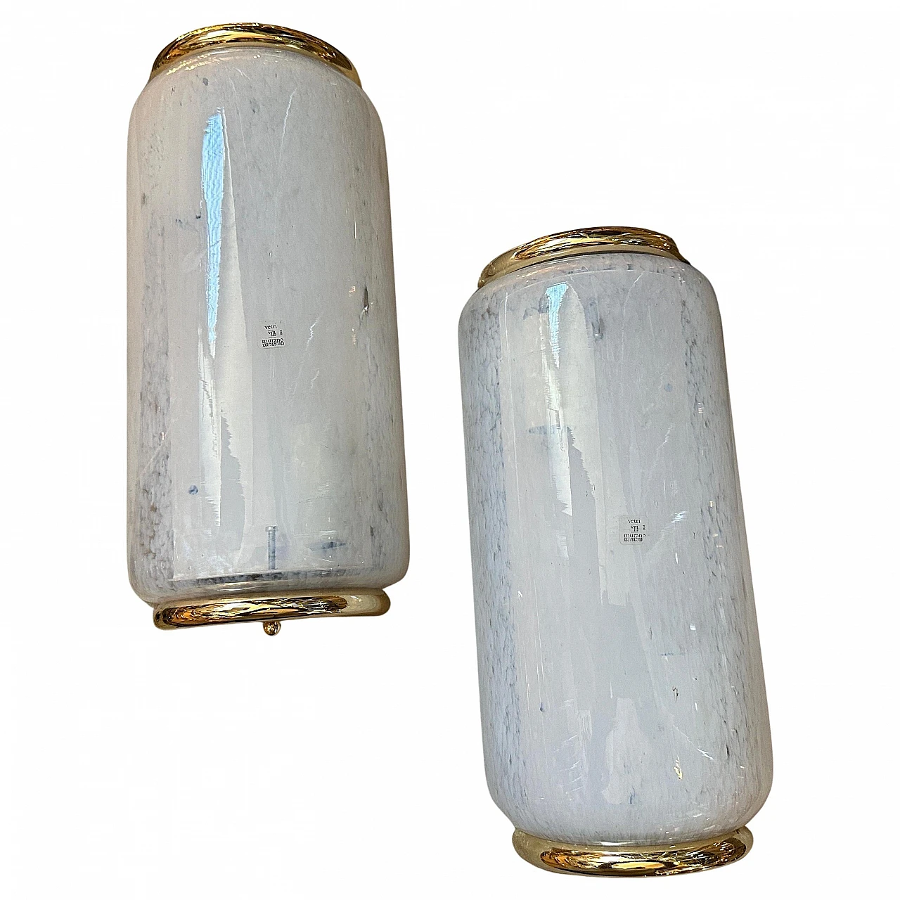 Coppia di lampade da parete in vetro di Murano bianco, anni '70 1