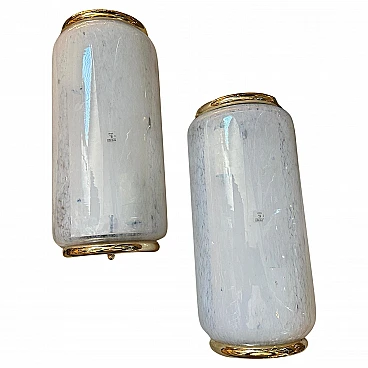 Coppia di lampade da parete in vetro di Murano bianco, anni '70