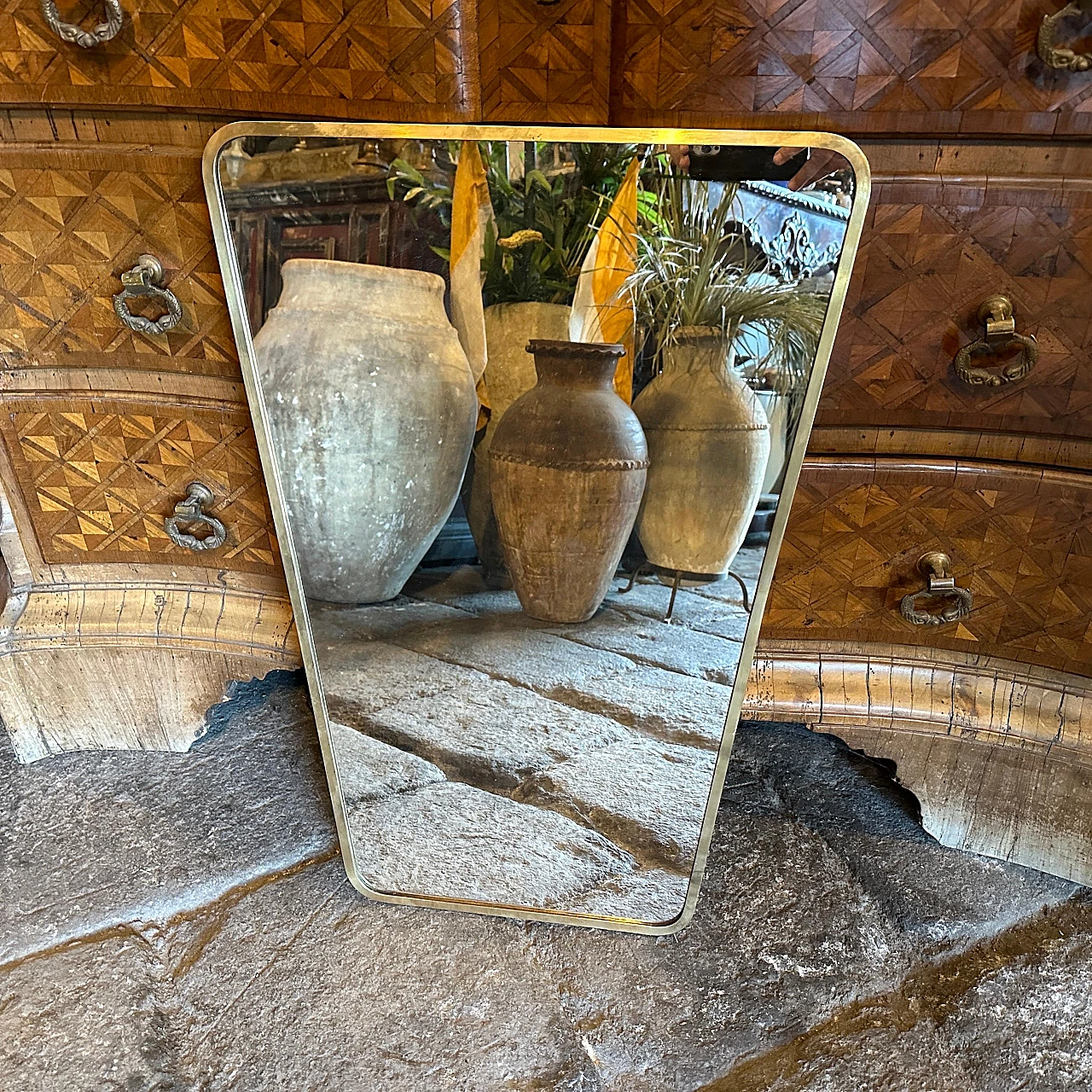Brass wall mirror in the style of Gio Ponti, 1950s 2