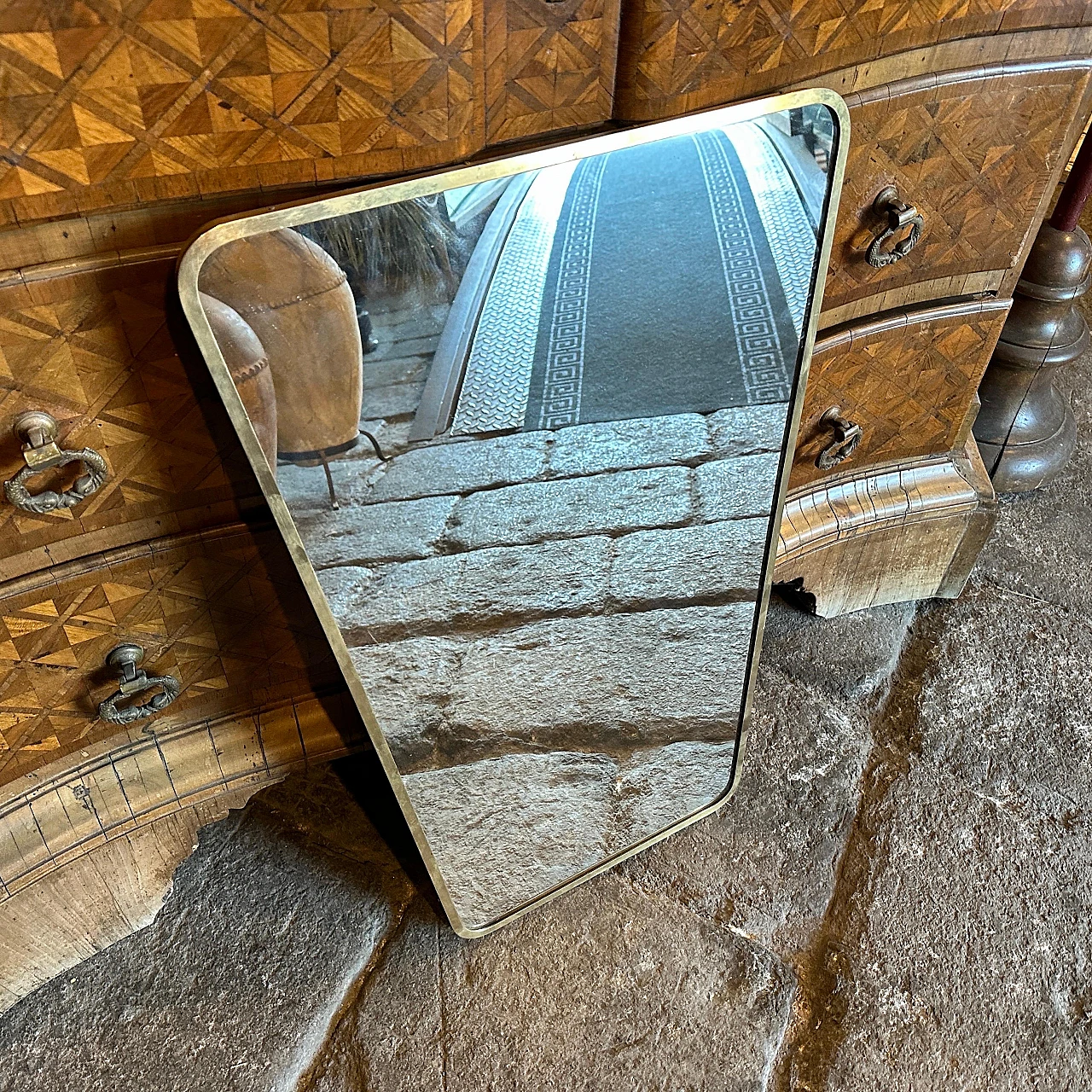 Brass wall mirror in the style of Gio Ponti, 1950s 3