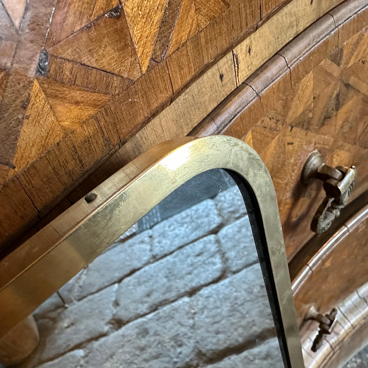 Brass wall mirror in the style of Gio Ponti, 1950s 4