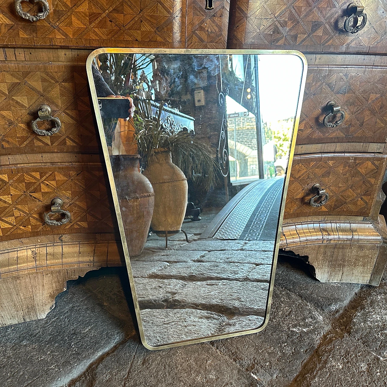 Brass wall mirror in the style of Gio Ponti, 1950s 7