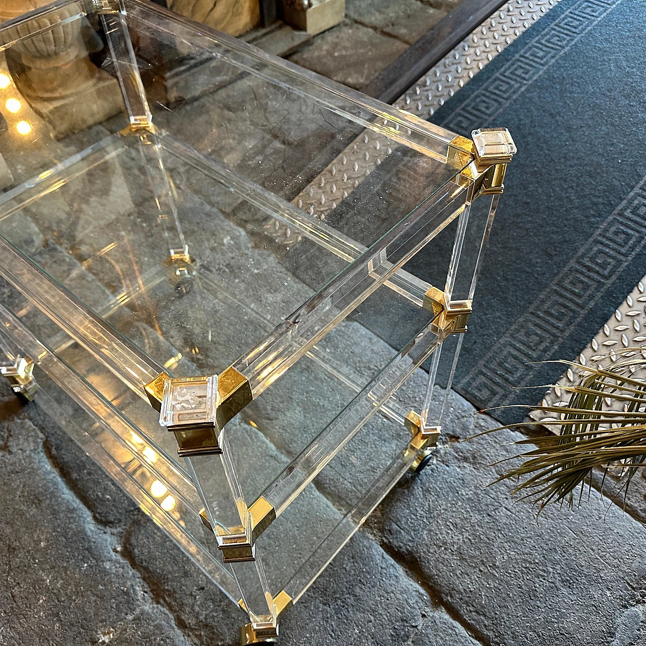 Lucite and brass bar trolley by Fratelli Orsenigo, 1980s 2