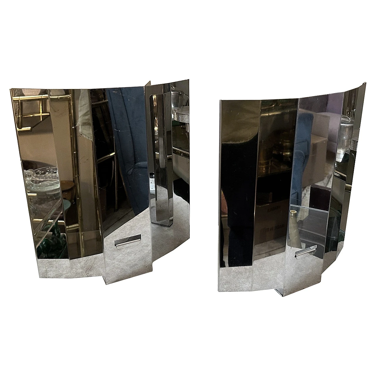 Coppia di applique in acciaio, anni '80 1