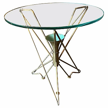 Tavolino rotondo in ottone massiccio attribuito a Gio Ponti, anni '50