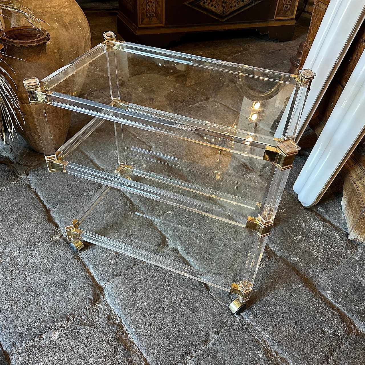 Lucite and brass bar trolley by Fratelli Orsenigo, 1980s 12