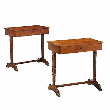 Pair of cherrywood working tables with opening tops, 19th century