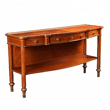 Mahogany console with drawers & turned bronze feet