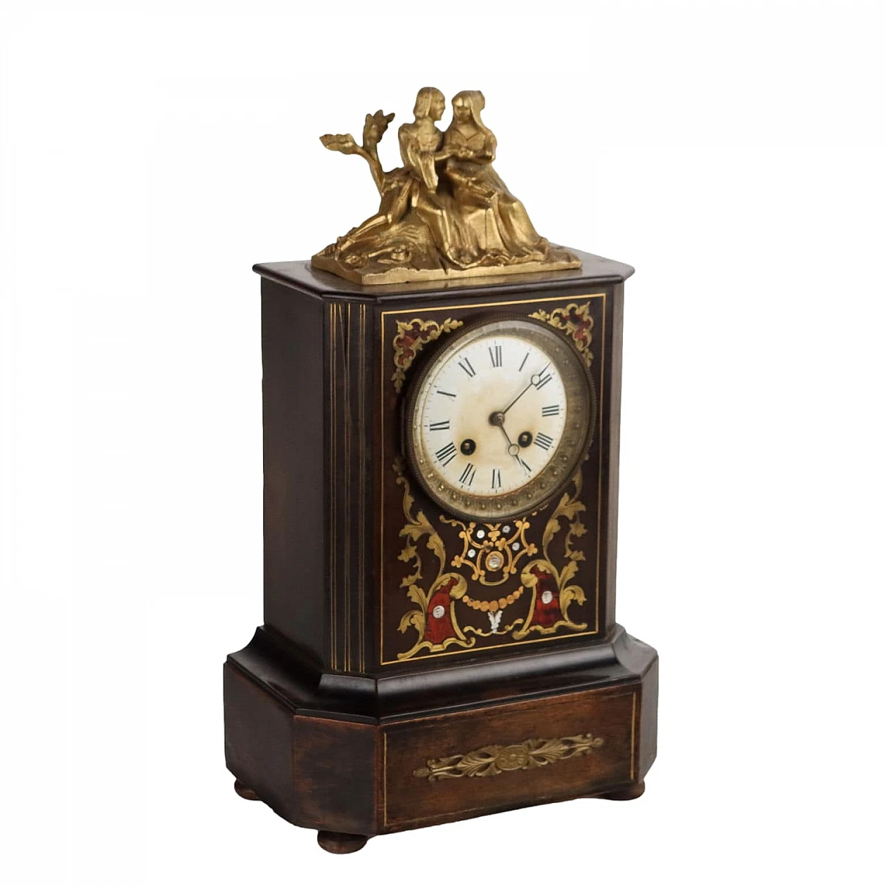 Wood clock with brass & mother-of-pearl inserts, 19th century 1