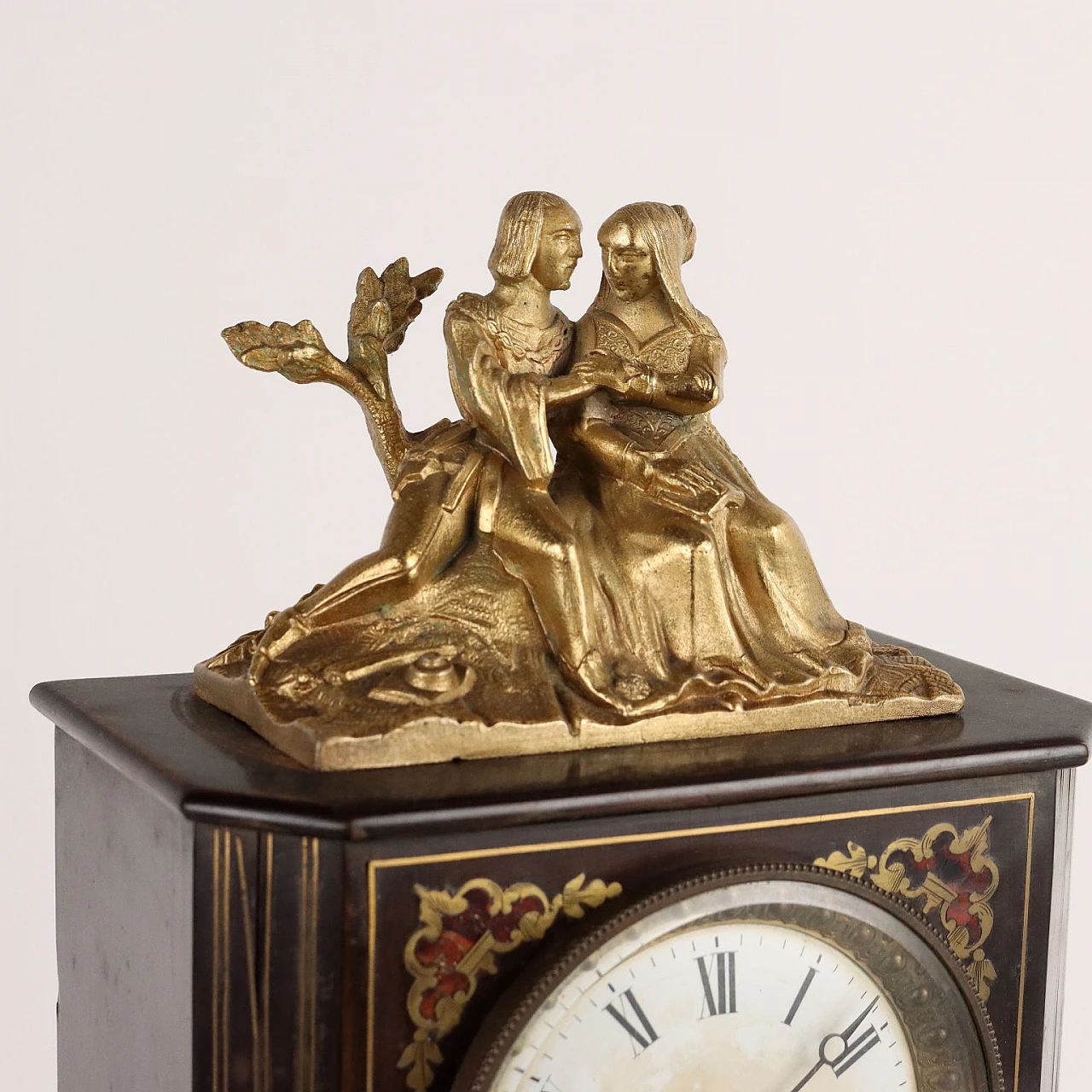 Wood clock with brass & mother-of-pearl inserts, 19th century 3