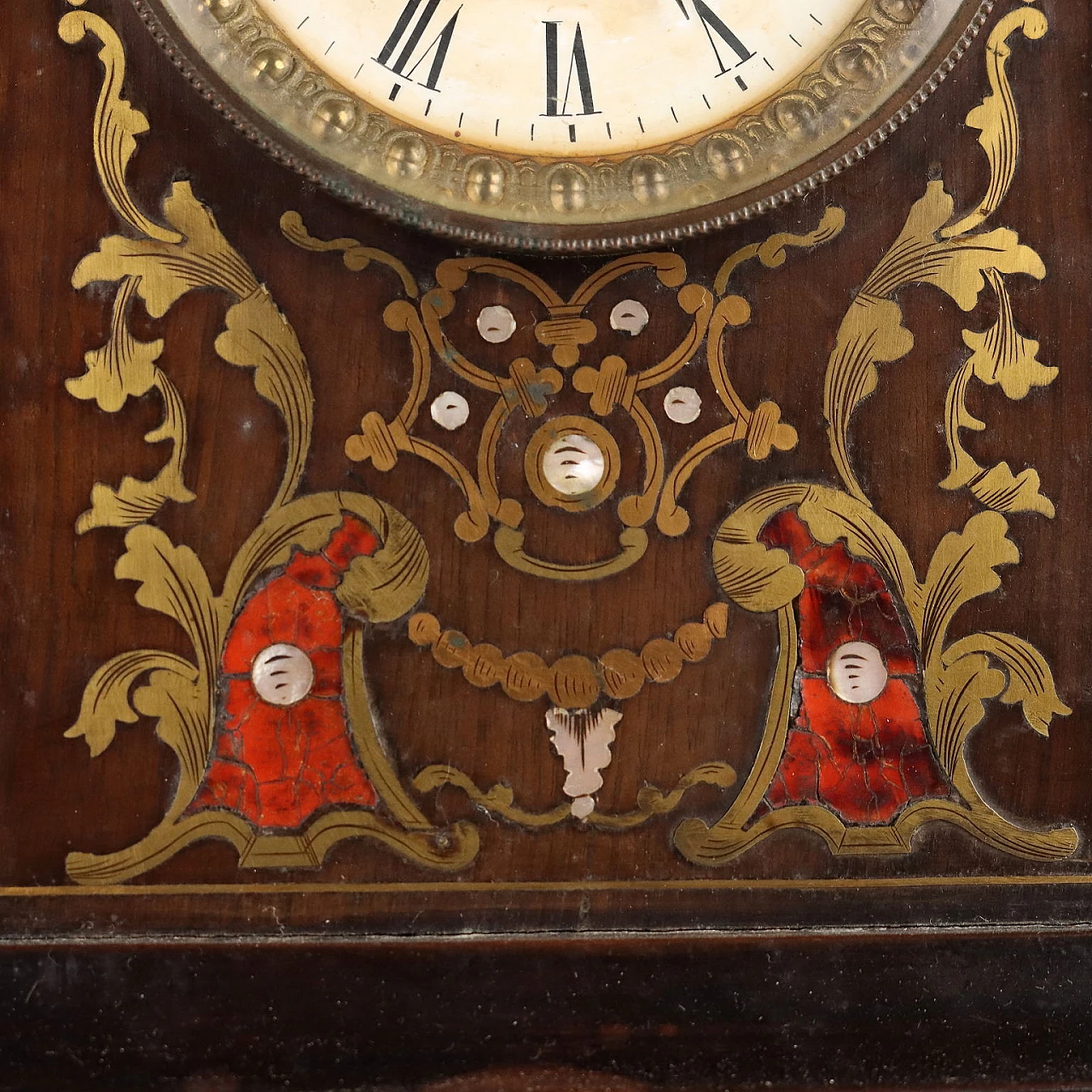 Wood clock with brass & mother-of-pearl inserts, 19th century 6