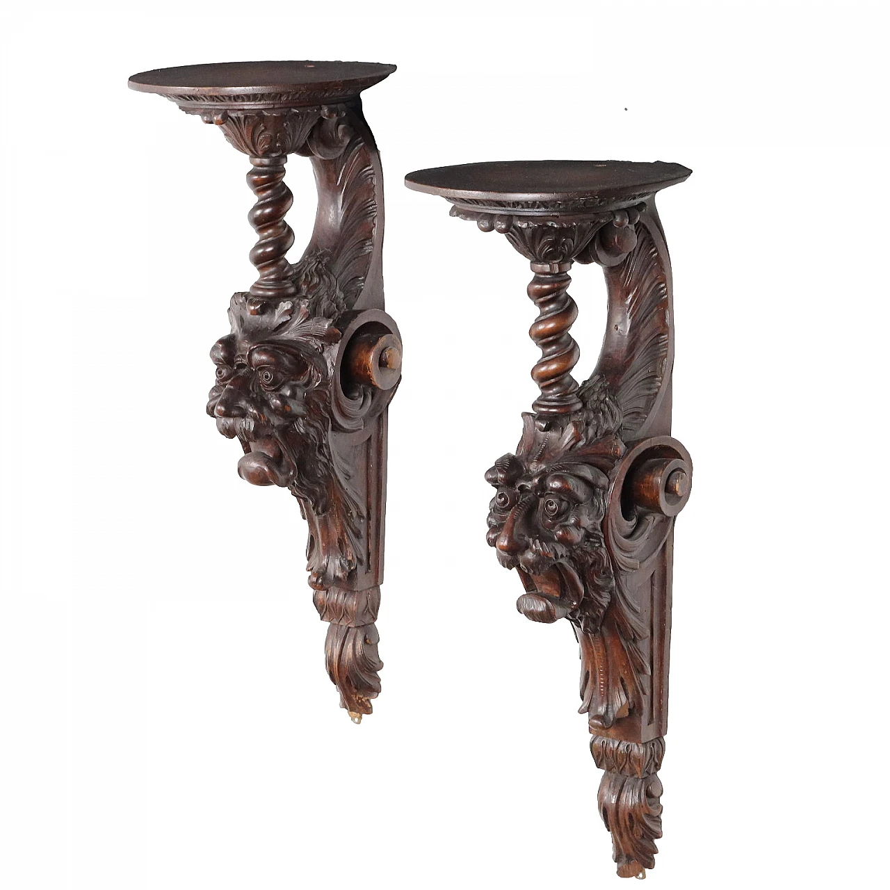 Pair of carved mahogany shelves, 19th century 1