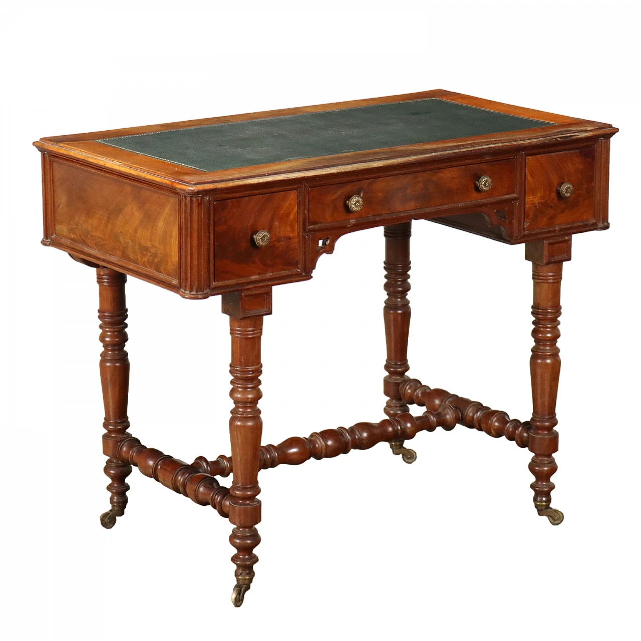 Early Victorian mahogany feather panelled writing desk, mid-19th century 1