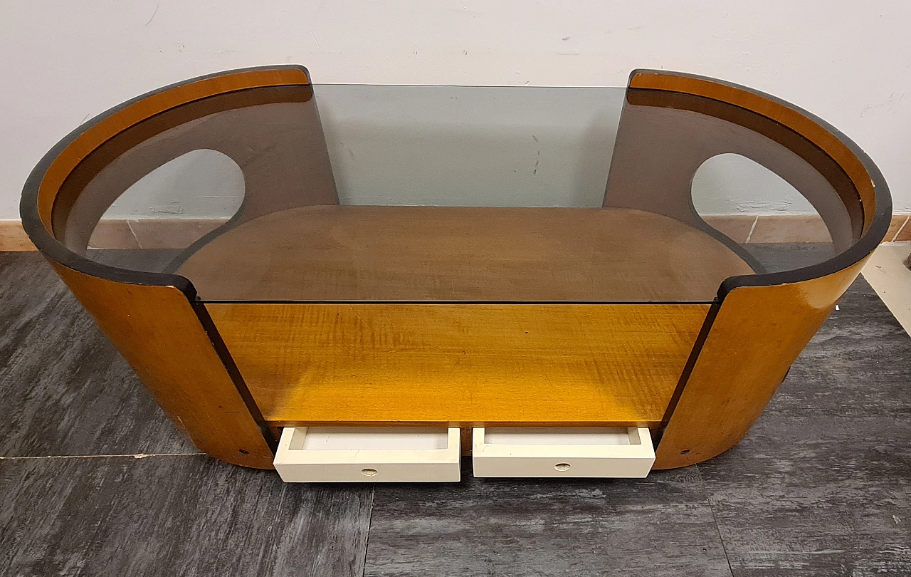Wood and glass coffee table in the style of Joe Colombo, 1970s 3
