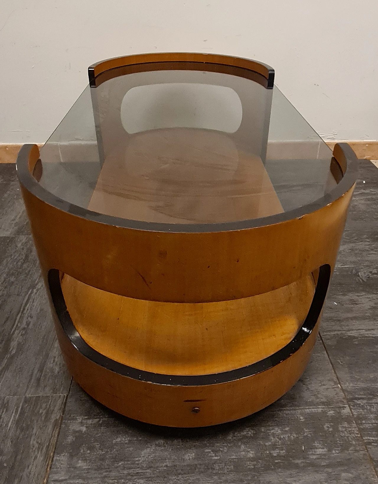 Tavolino in legno e vetro nello stile di Joe Colombo, anni '70 4