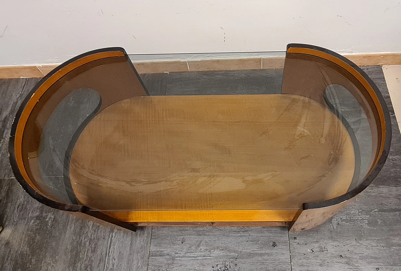 Wood and glass coffee table in the style of Joe Colombo, 1970s 7