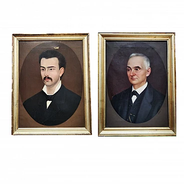 Tavilla, Coppia di Dipinti di due gentiluomini, olio su tela, 1870