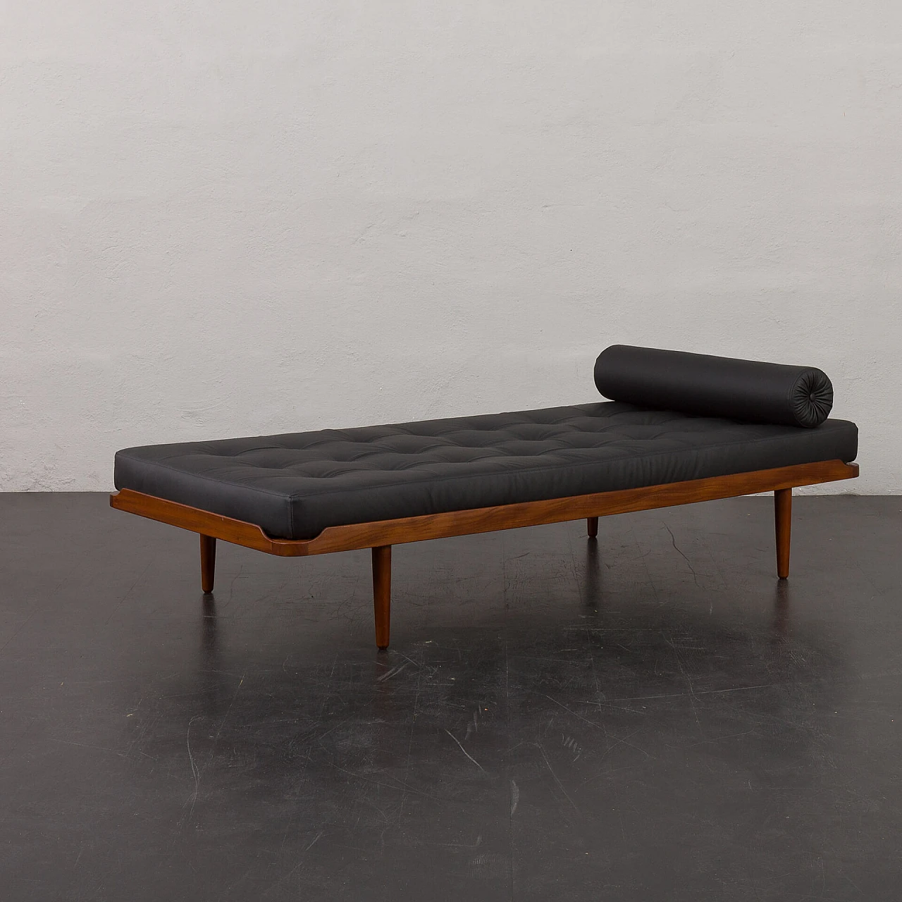 Teak and black leather daybed in the style of E. Johansson, 1960s 3