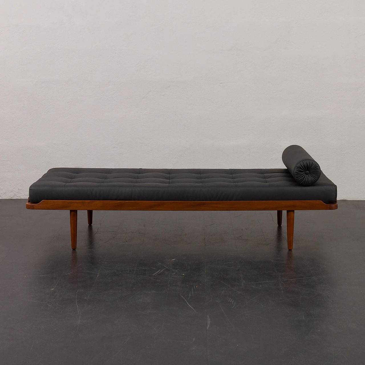 Teak and black leather daybed in the style of E. Johansson, 1960s 4