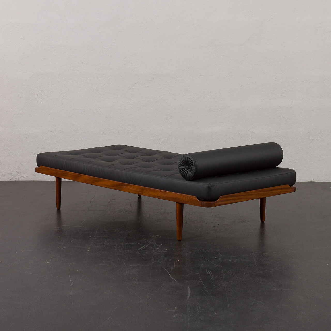 Teak and black leather daybed in the style of E. Johansson, 1960s 5