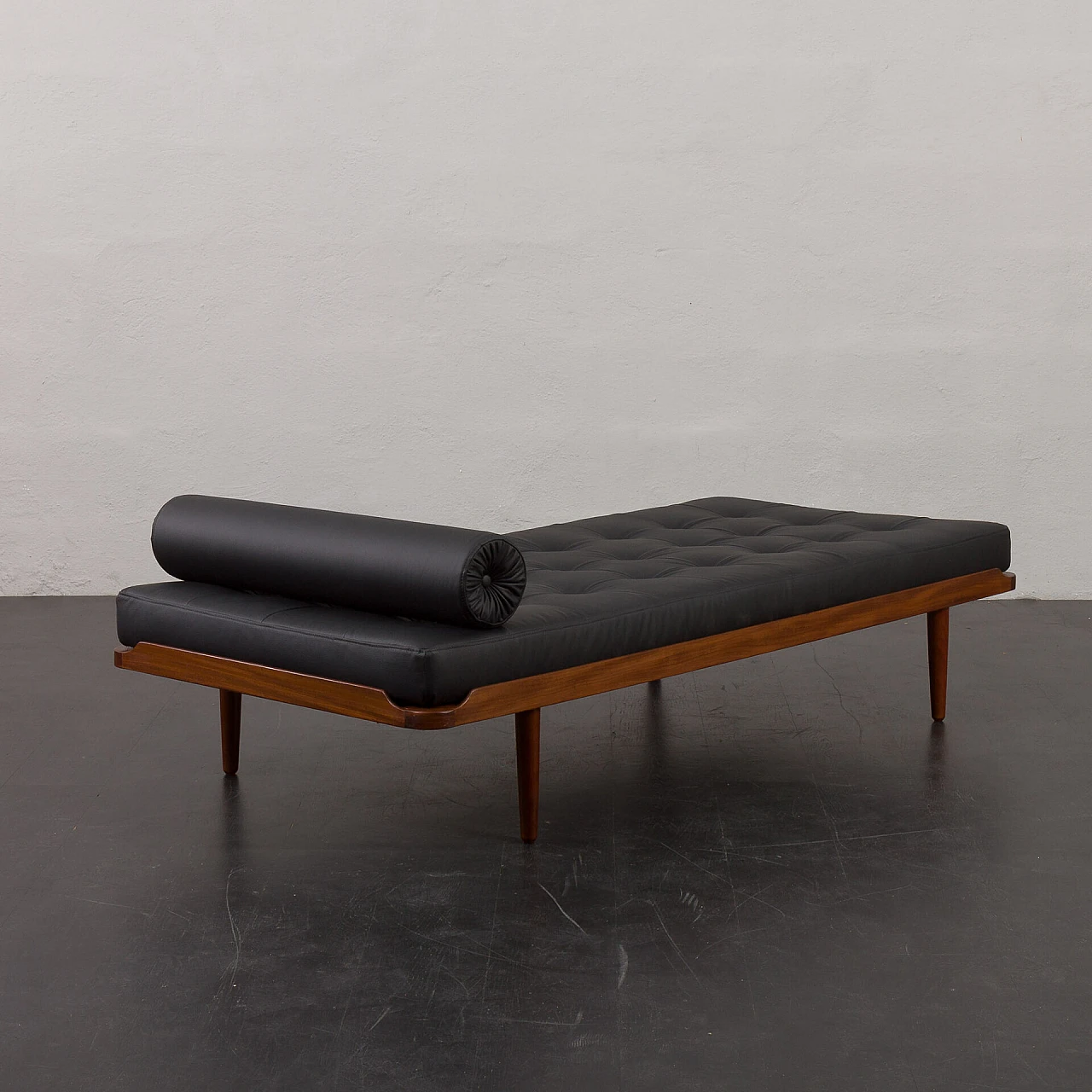 Teak and black leather daybed in the style of E. Johansson, 1960s 7