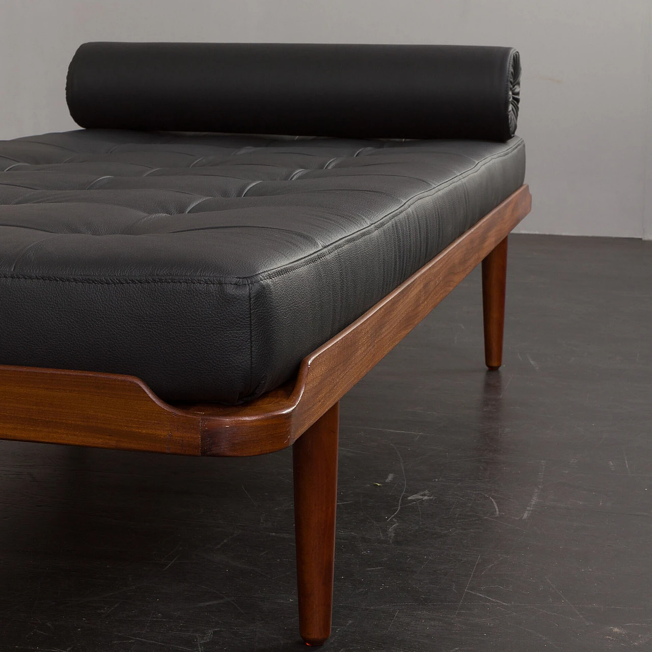Teak and black leather daybed in the style of E. Johansson, 1960s 10