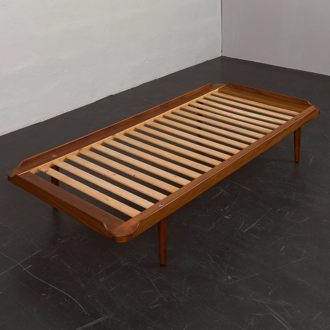 Teak and black leather daybed in the style of E. Johansson, 1960s 12