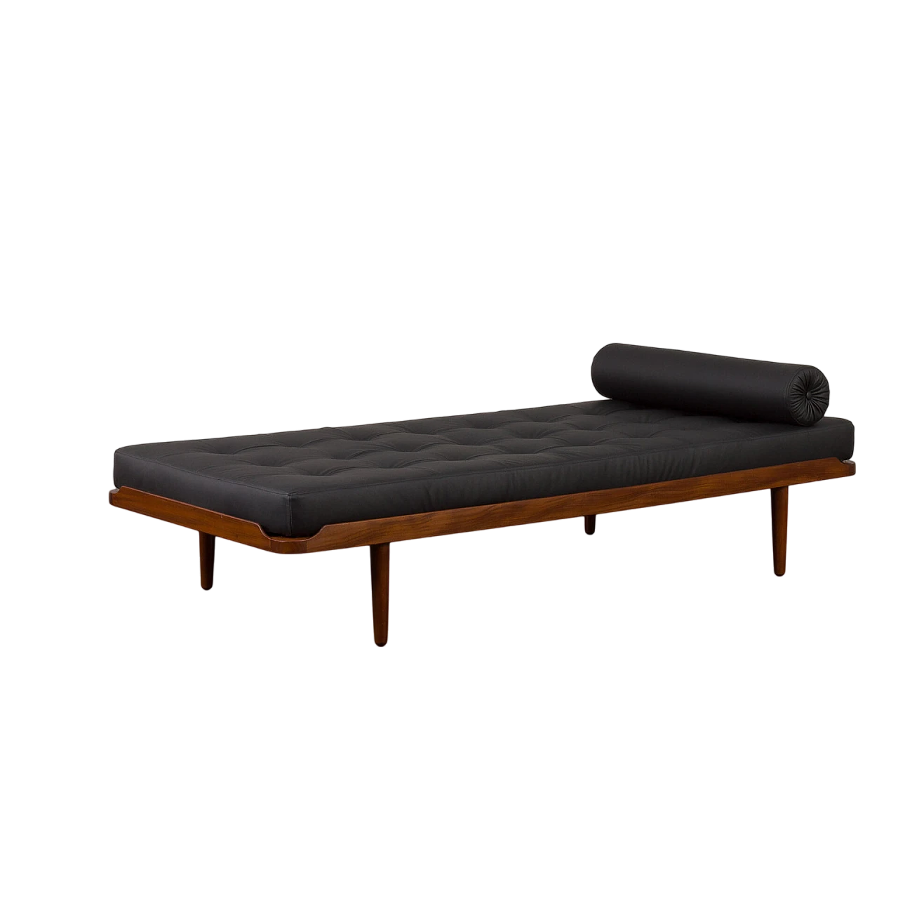 Teak and black leather daybed in the style of E. Johansson, 1960s 14