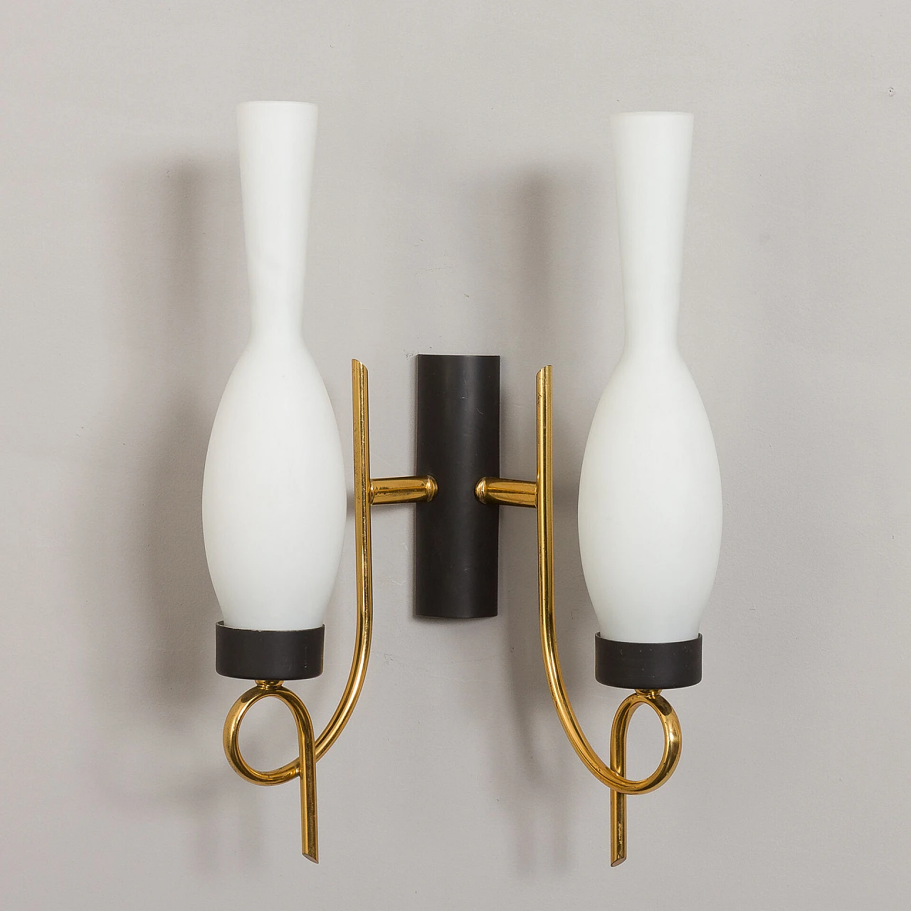 Pair of glass and metal wall lights attributed to Stilnovo, 1960s 7
