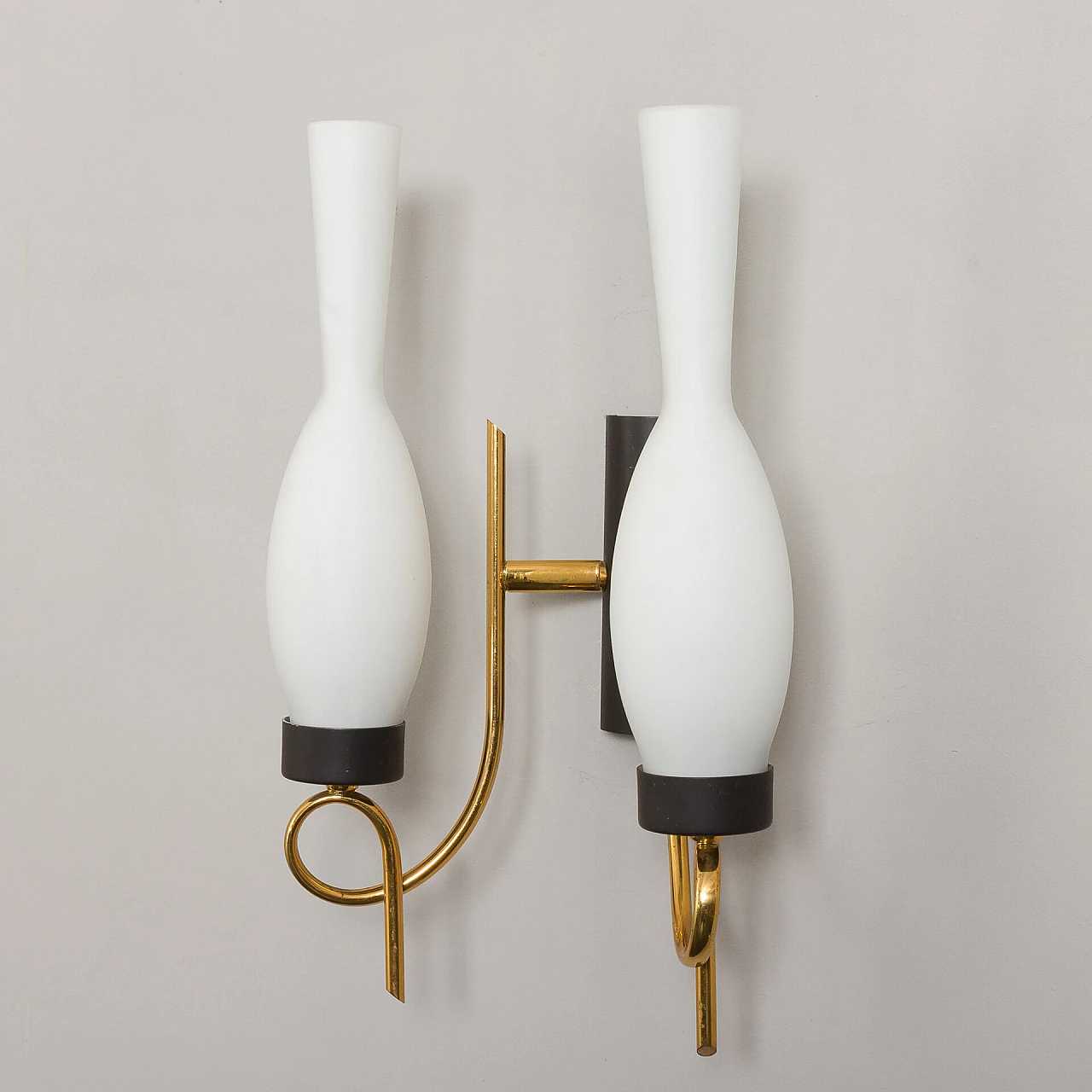 Pair of glass and metal wall lights attributed to Stilnovo, 1960s 9