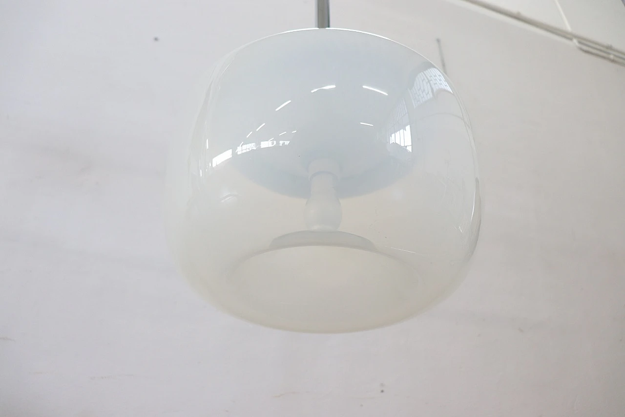 White opaline glass and chromed metal ceiling lamp, 1960s 8