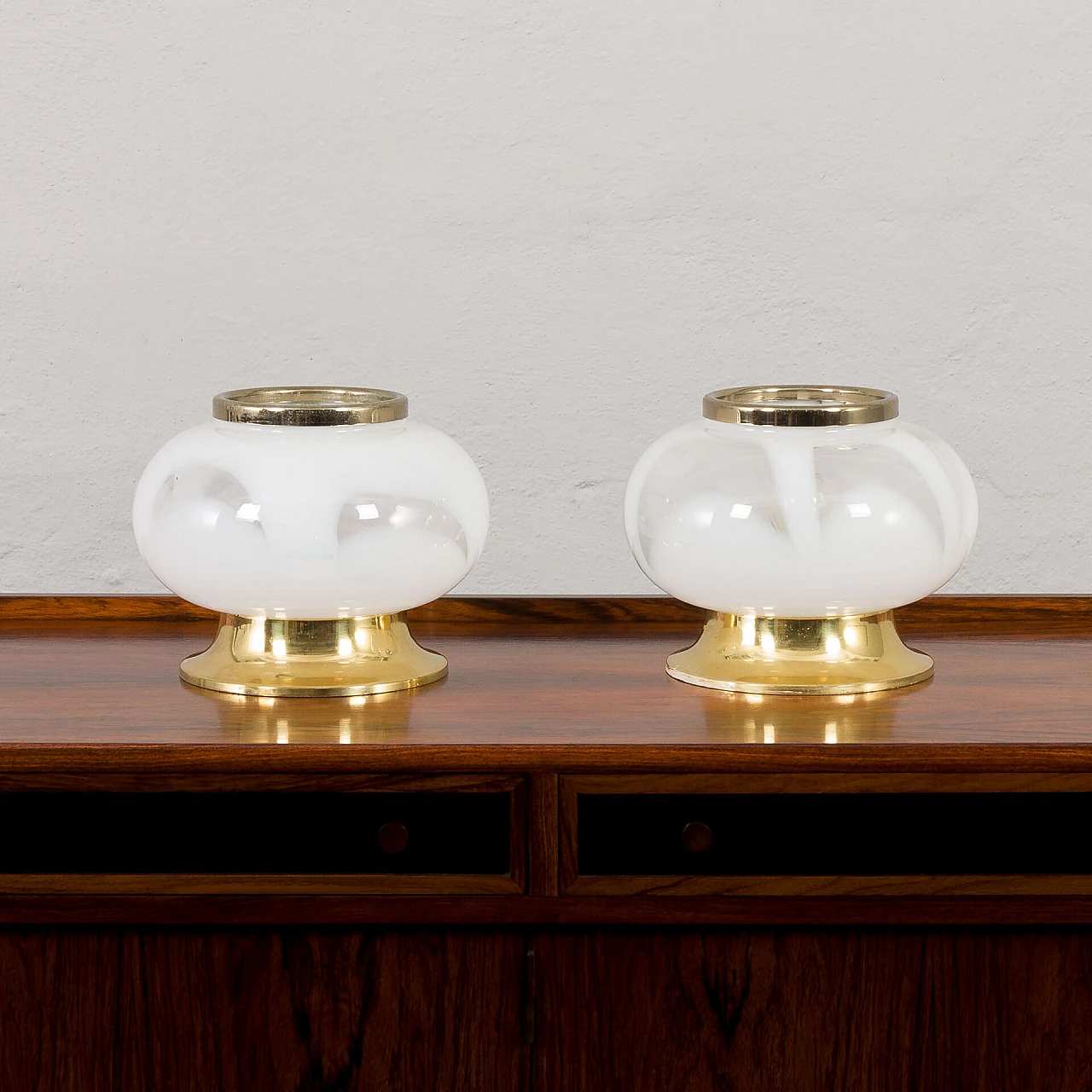 Coppia di lampade da tavolo in vetro e ottone di Zonca, anni '70 1
