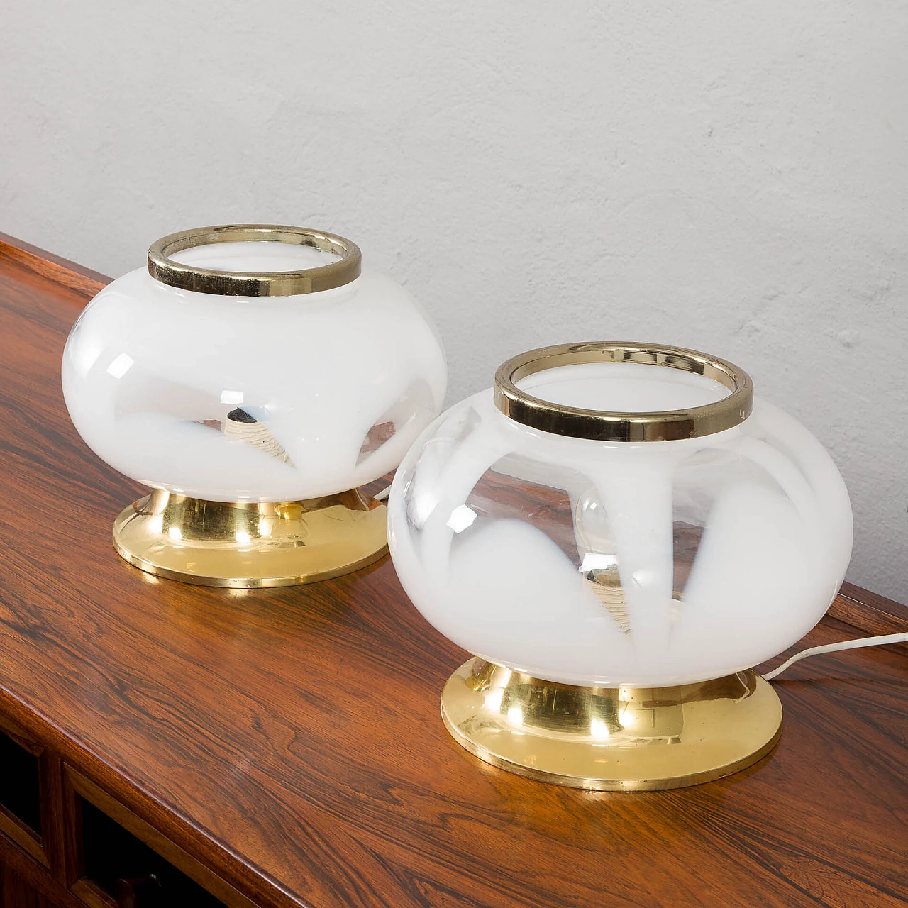 Coppia di lampade da tavolo in vetro e ottone di Zonca, anni '70 8