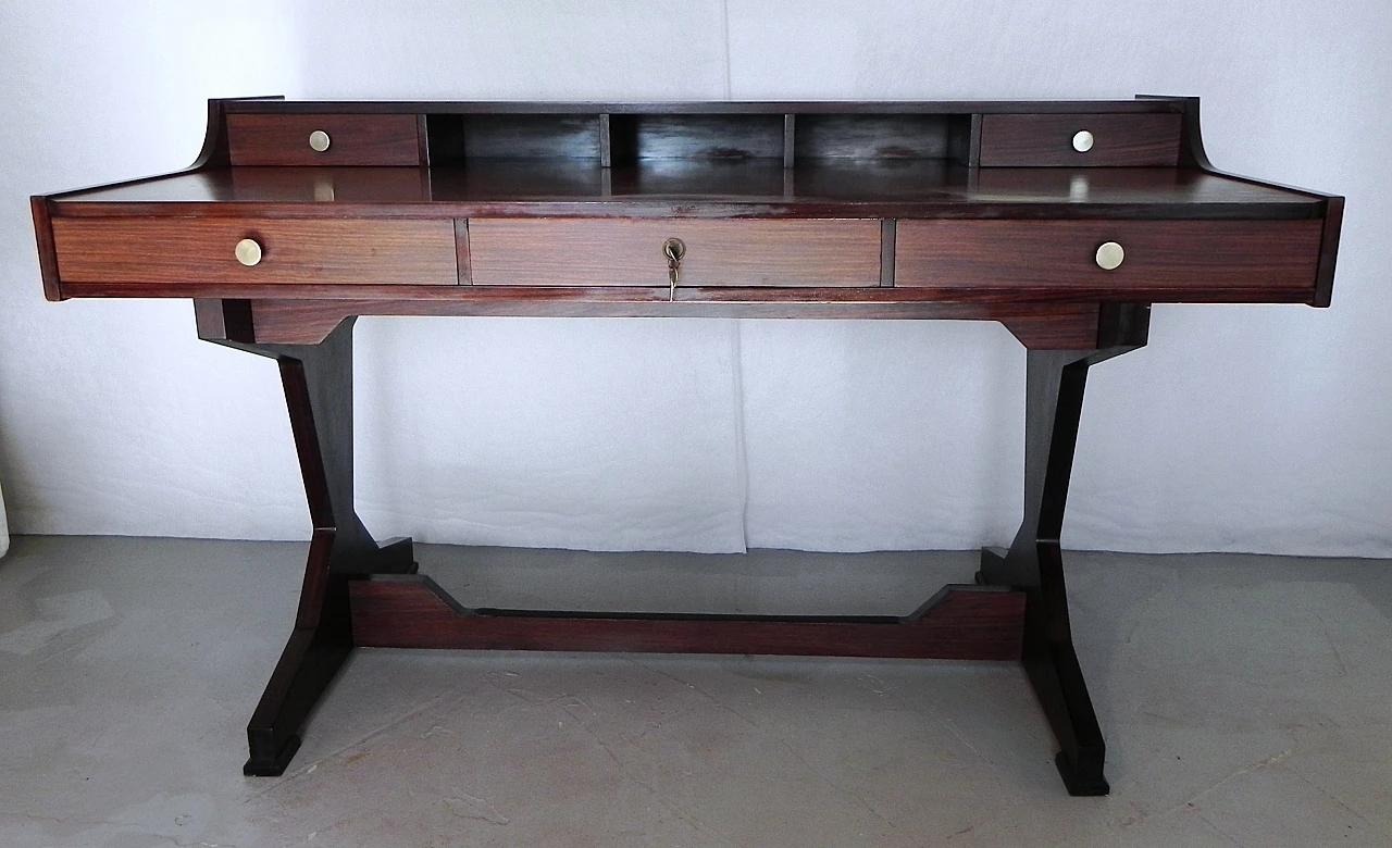 Rosewood desk with 5 drawers in G. Frattini's style, 1960s 1