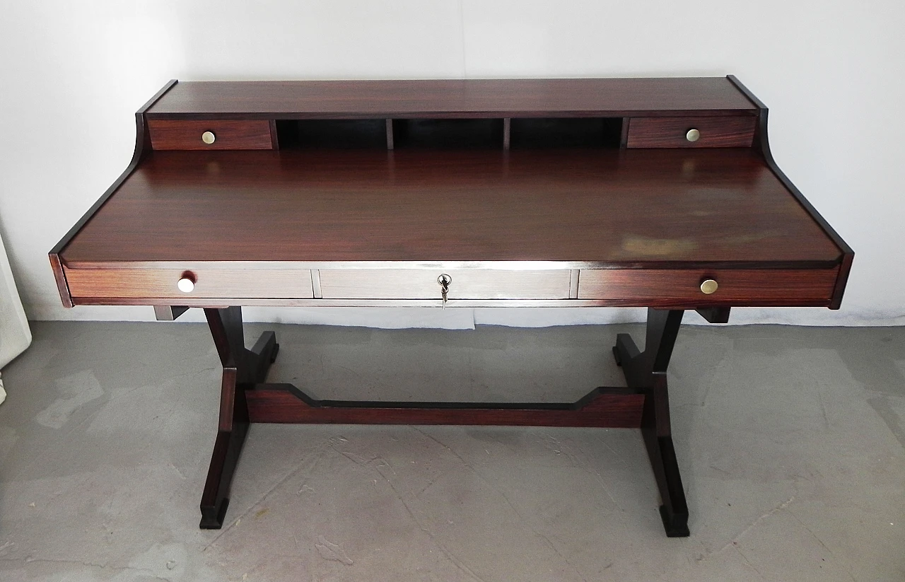 Rosewood desk with 5 drawers in G. Frattini's style, 1960s 3