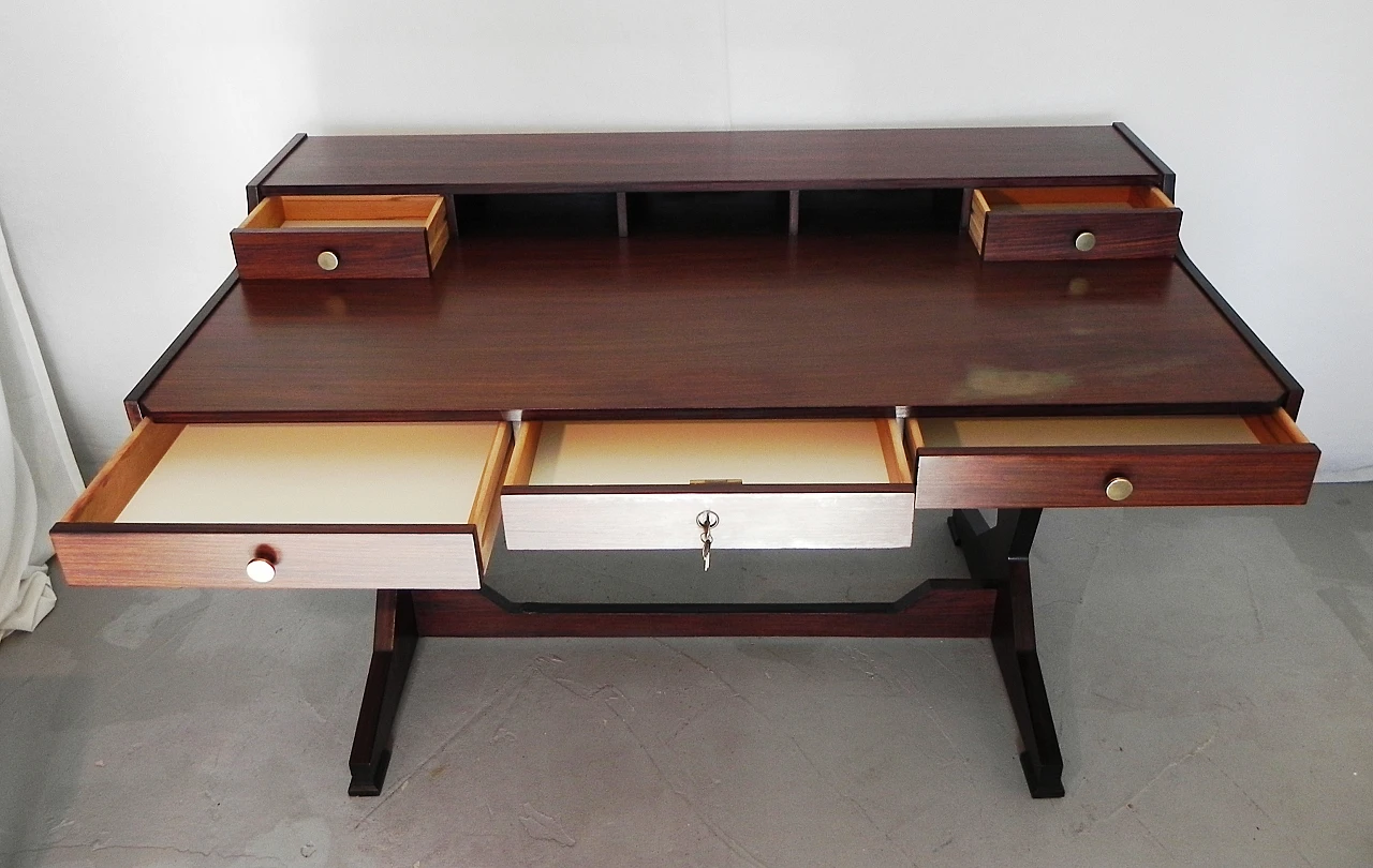 Rosewood desk with 5 drawers in G. Frattini's style, 1960s 4