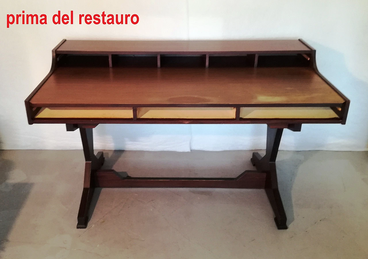 Rosewood desk with 5 drawers in G. Frattini's style, 1960s 18