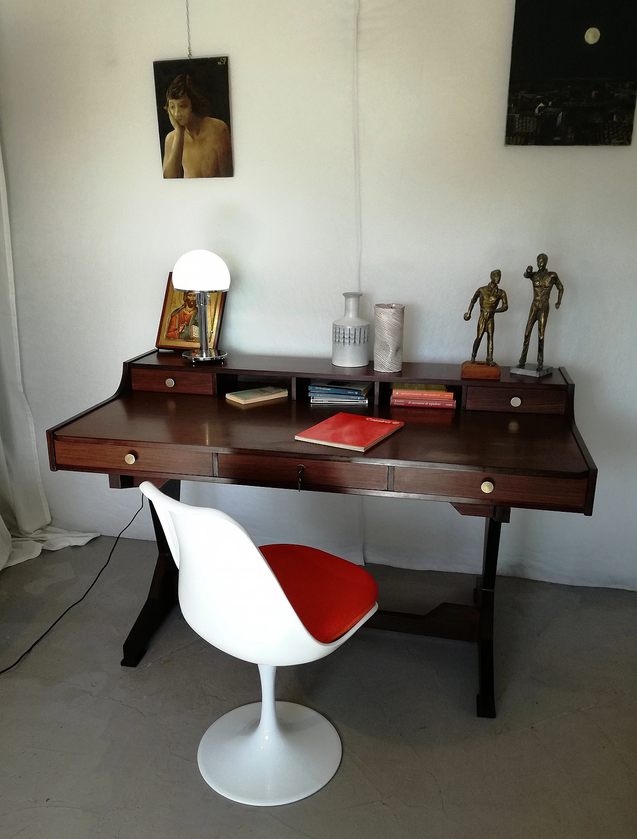 Rosewood desk with 5 drawers in G. Frattini's style, 1960s 23