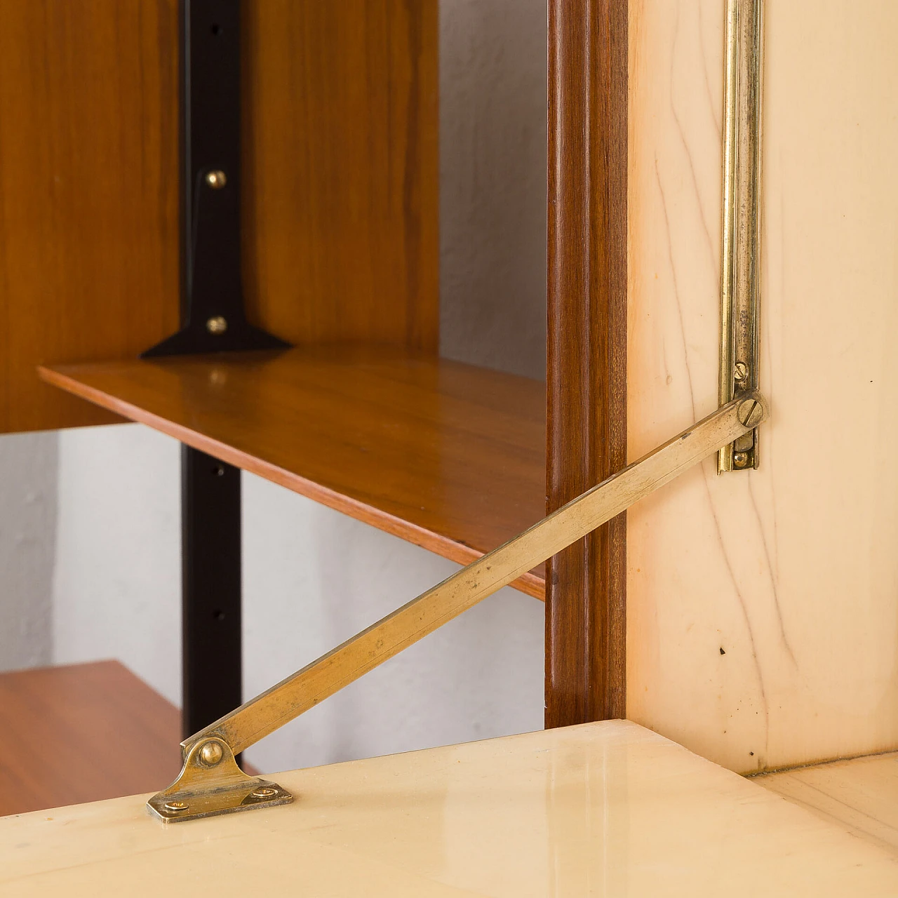 Floor-to-ceiling bookcase with decorated bar compartment, 1960s 13