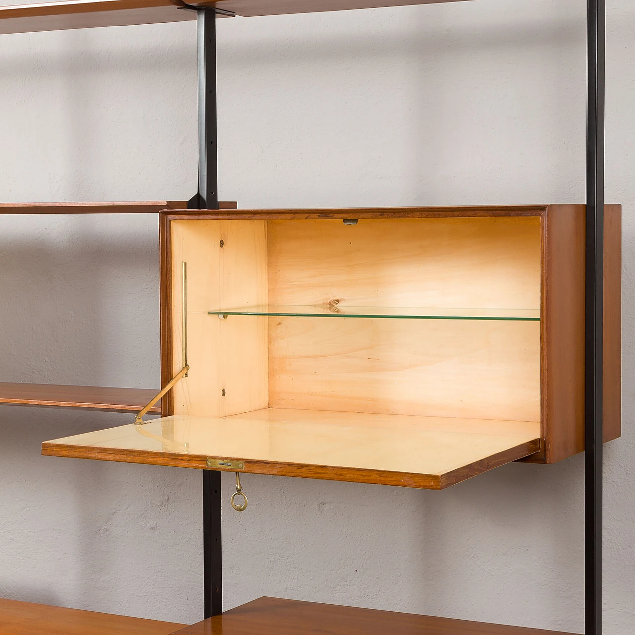Floor-to-ceiling bookcase with decorated bar compartment, 1960s 14