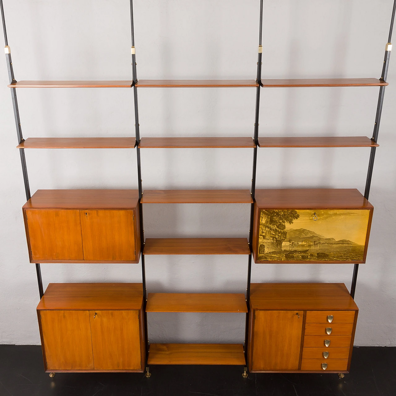 Floor-to-ceiling bookcase with decorated bar compartment, 1960s 19