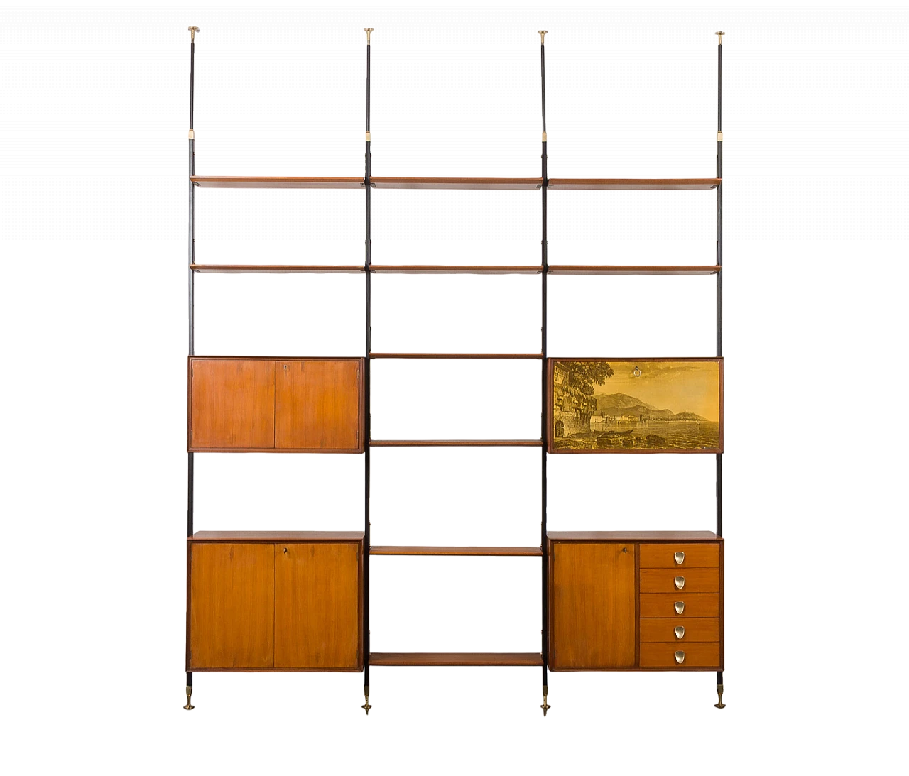 Floor-to-ceiling bookcase with decorated bar compartment, 1960s 21