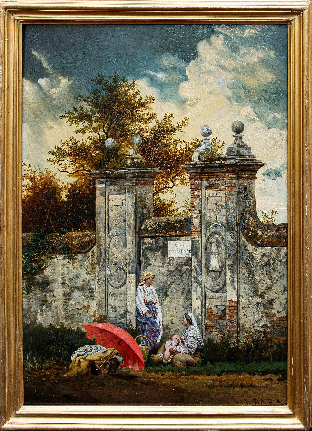 Leopold Bara, Donne ai bordi della strada, olio su tavola, '800 1