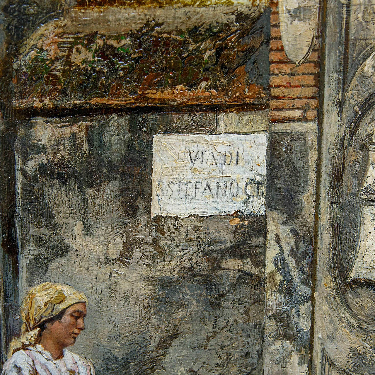 Leopold Bara, Donne ai bordi della strada, olio su tavola, '800 7