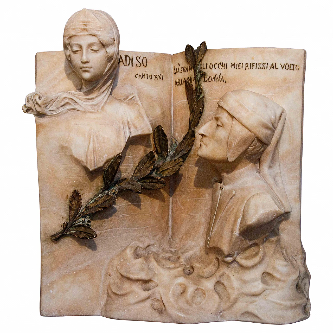 Dante and Beatrice, alabaster sculpture, early 20th century 1
