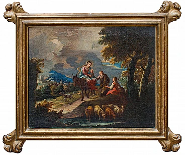 Giuseppe Roncelli, Riposo durante la fuga in Egitto,olio su tela, '600