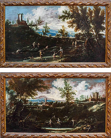 Antonio Francesco Peruzzini, coppia di paesaggi, olio su tela, '700